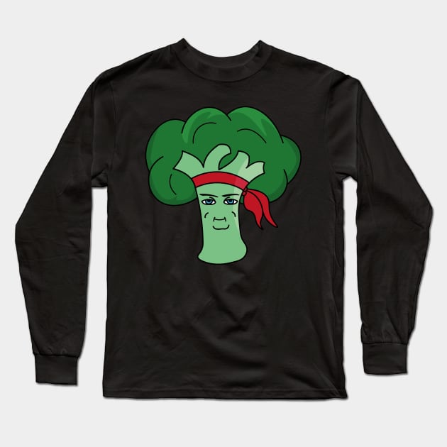 Ninja broccoli chad wearing a bandana Long Sleeve T-Shirt by Captain-Jackson